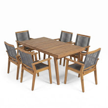Load image into Gallery viewer, 7 Piece Outdoor Patio Dining Set With Table And 6 Arm Chairs - Brown / Dark Gray / Teak
