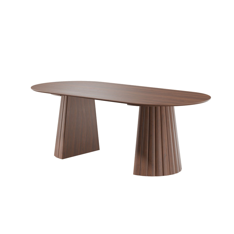 Wood Double Pedestal Base Oval Dining Table - Walnut
