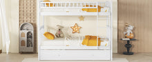 Load image into Gallery viewer, Twin over Twin Bunk Bed with Twin Size Trundle, Convertible Beds, White
