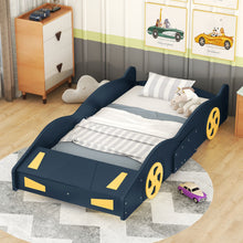 Load image into Gallery viewer, Race Car Shaped Platform Bed With Wheels And Storage
