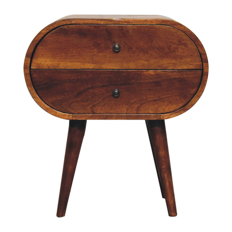 24" Solid Wood Oval Two Drawer Nightstand - Chestnut