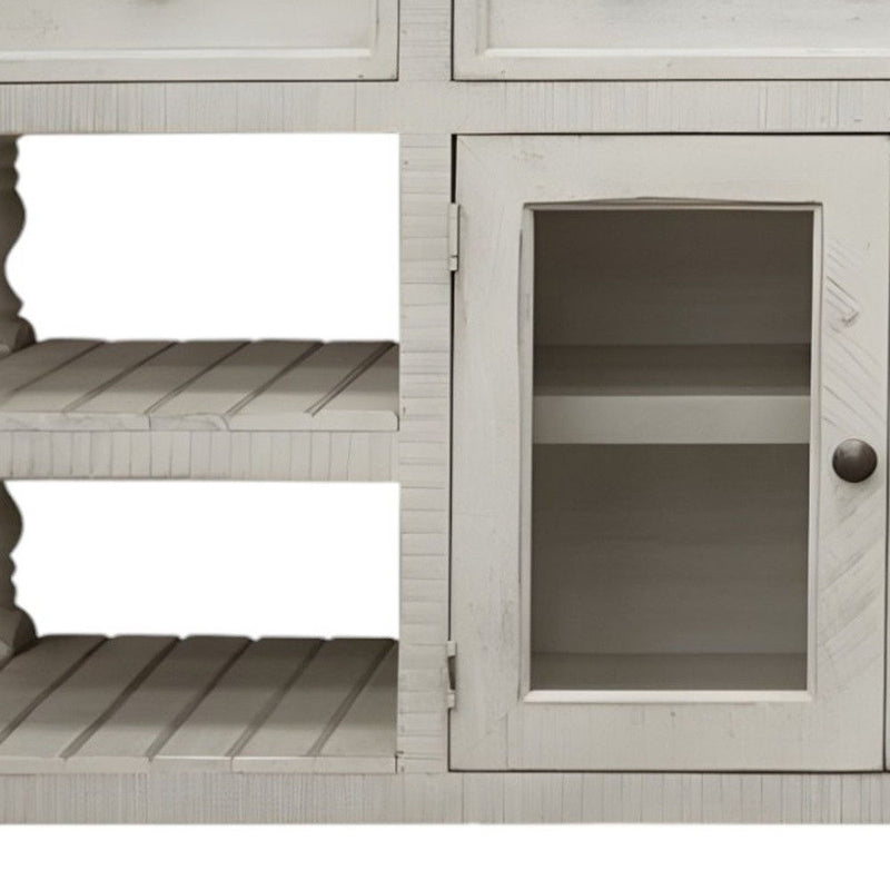 Solid Wood Open Shelving Distressed TV Stand - Ivory