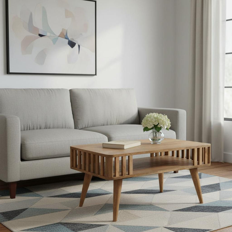 33" Solid Wood Coffee Table With Shelf - Oak