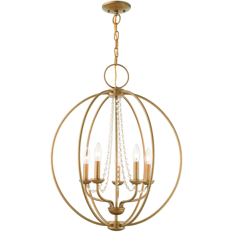 28" Five Light Dimmable Chandelier With Shades - Antiqued Gold