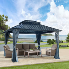 Load image into Gallery viewer, 10x12ft Gazebo Double Roof Canopy with Netting and Curtains, Outdoor Gazebo 2-Tier Hardtop Galvanized Iron Aluminum Frame Garden Tent for Patio, Backyard, Deck and Lawns
