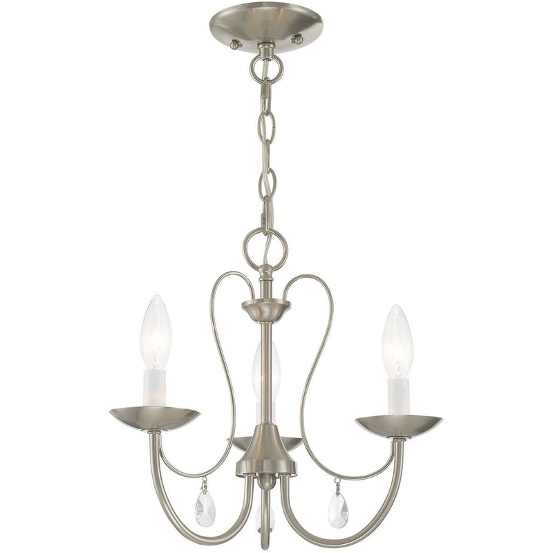 12" Three Light Metal Dimmable Chandelier With Shades - Nickel / Clear