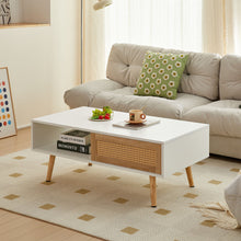 Load image into Gallery viewer, 41.34" Rattan Coffee Table, Sliding Door For Storage, Solid Wood Legs, Modern Table For Living Room
