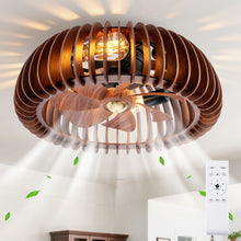 Load image into Gallery viewer, Semicircle Flush Mount Fan Light, (No Included Bulbs) And Remote Control, 6 Speeds, Quiet DC Motor For Living Room - Wood
