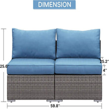 Load image into Gallery viewer, Armless Patio Sofa Set, With UV Resistant Frame And Waterproof Cushions - Blue / Brown
