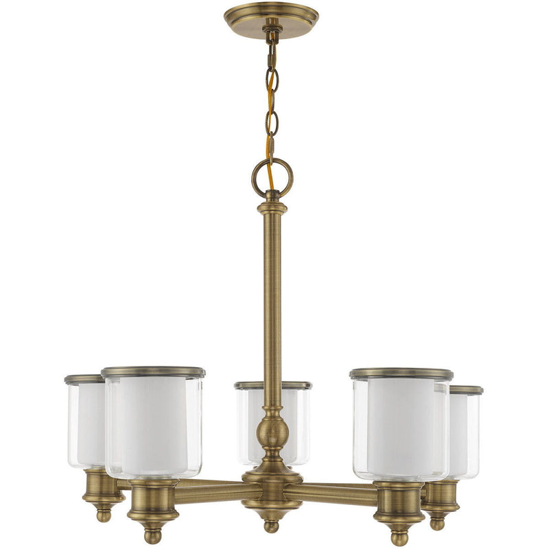 21'' Five Light Dimmable Chandelier With Shades - Antiqued Brass