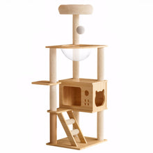 Load image into Gallery viewer, Modern Cat Tower, Wood Cat Tree Tower For Indoor Cats, Cat Tree With Sisal Covered Scratching Posts And Top Perch - Natural / White
