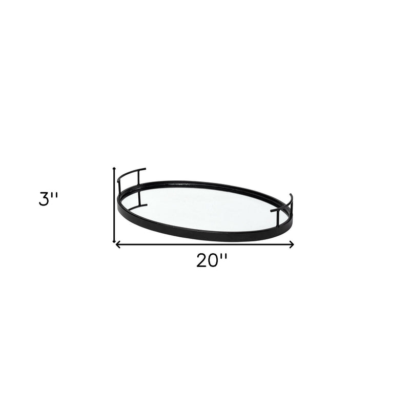 Matte Metal With Two Handle Both Sides And Mirrored Glass Bottom Tray - Black