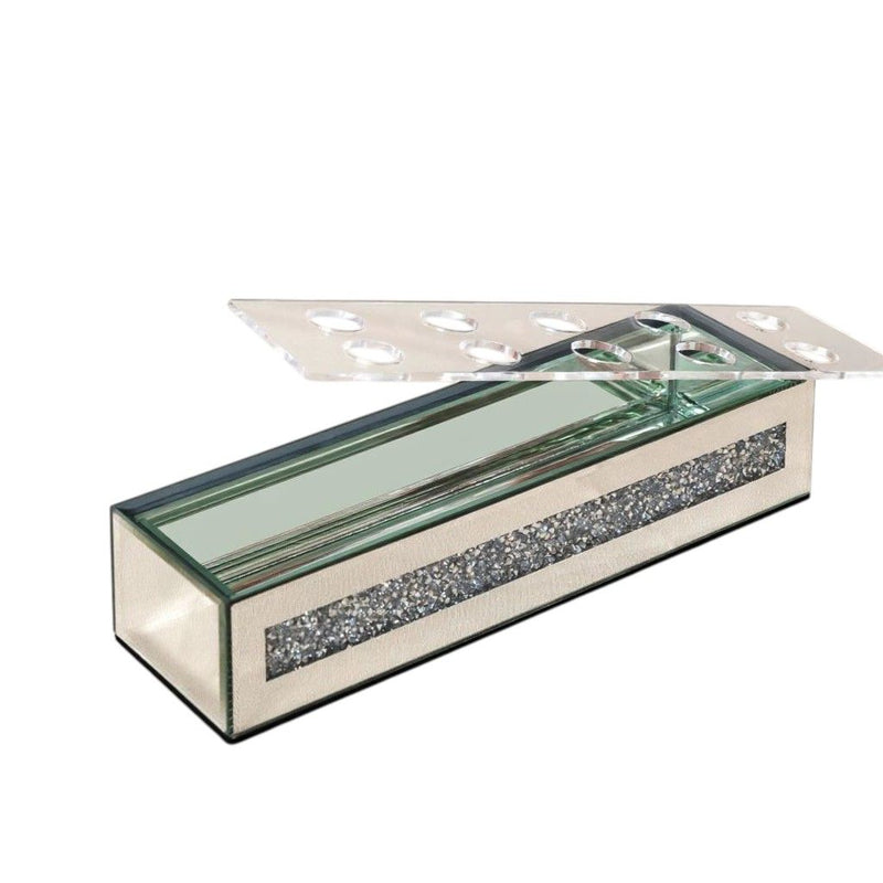 Mirrored Table Vase With Crystals - Silver