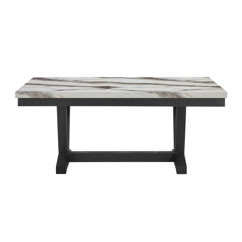 72" Faux Marble And Wood Trestle Base Dining Table - Black / White