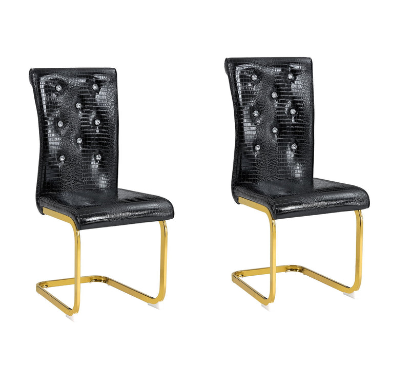 Faux Leather Metal Dining Side Chairs (Set of 2) - Black / Gold