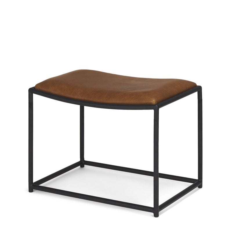 Metal Genuine Leather Footstool - Brown / Black