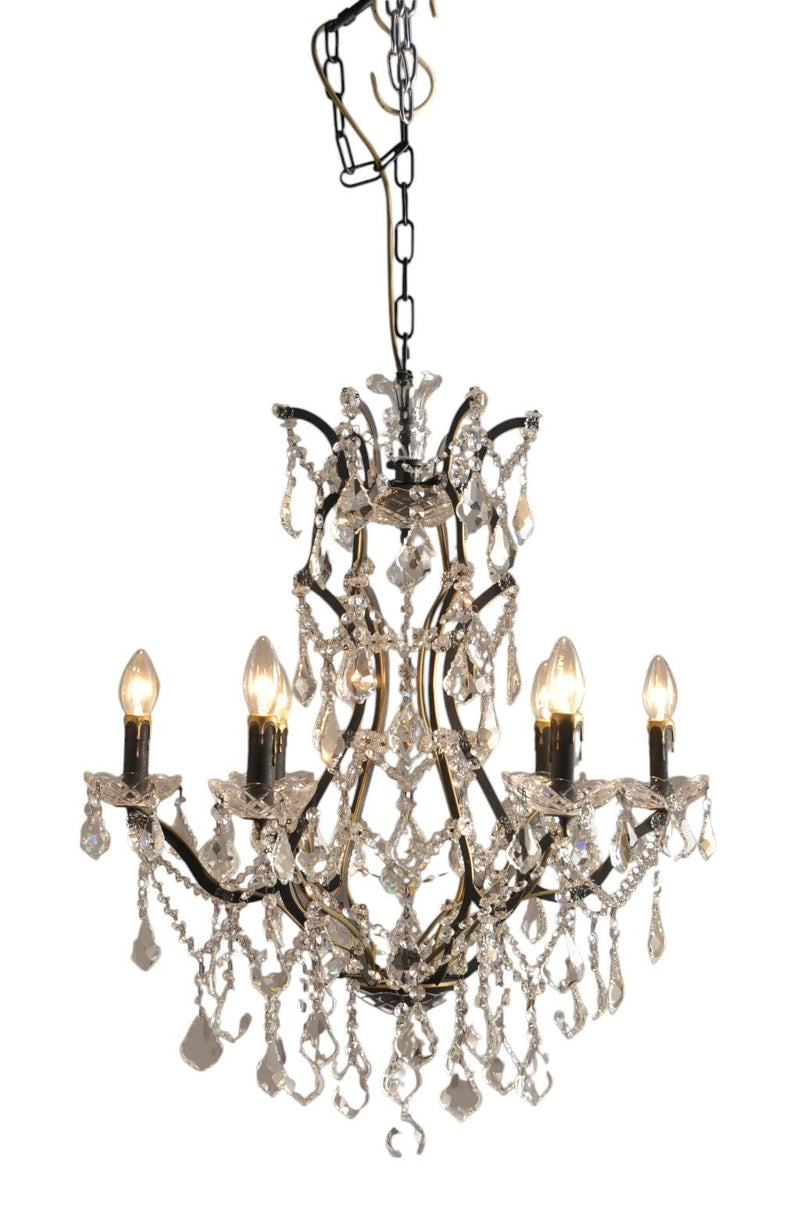 Candle Style Six Light Metal Crystal Glass Chandelier - Black
