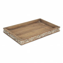 Load image into Gallery viewer, 17" Distressed Finish Wood Tray With Side Carvings - Brown
