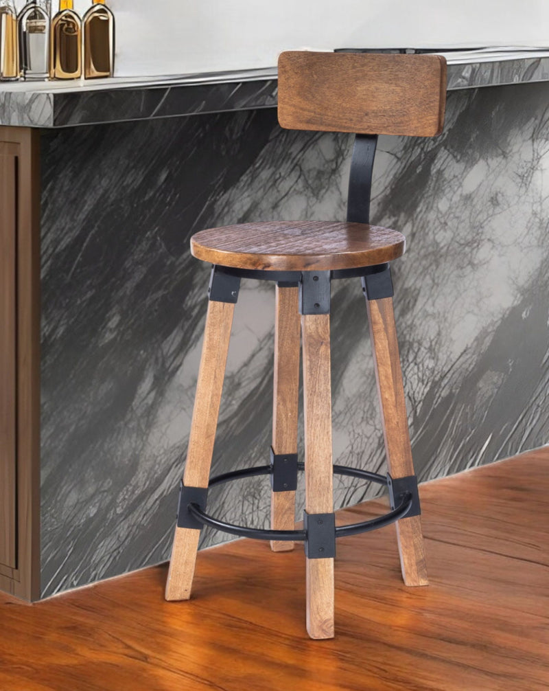 37.75" Iron Bar Chair - Brown / Natural