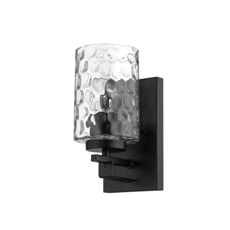 Metal And Pebbled Glass Wall Sconce - Black