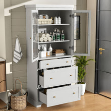 Load image into Gallery viewer, Freestanding Tall Bathroom Cabinet With Adjustable Shelves, Drawers, Soft Close Glass Doors
