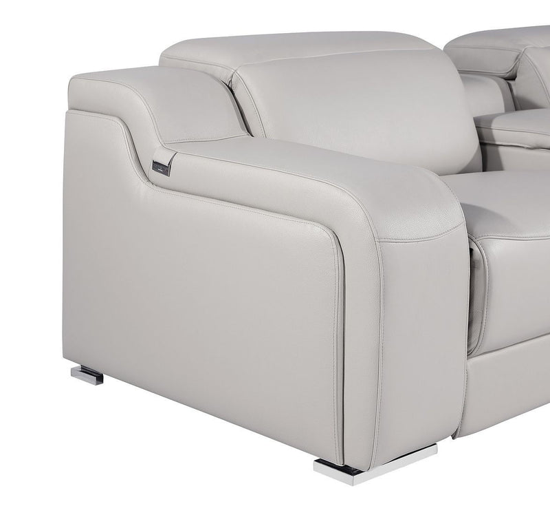 Italian Leather Power Reclining U Shaped Twelve Piece Corner Sectional With Console - Light Gray