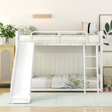 Load image into Gallery viewer, Metal Bunk Bed with Slide, Twin over Twin, White
