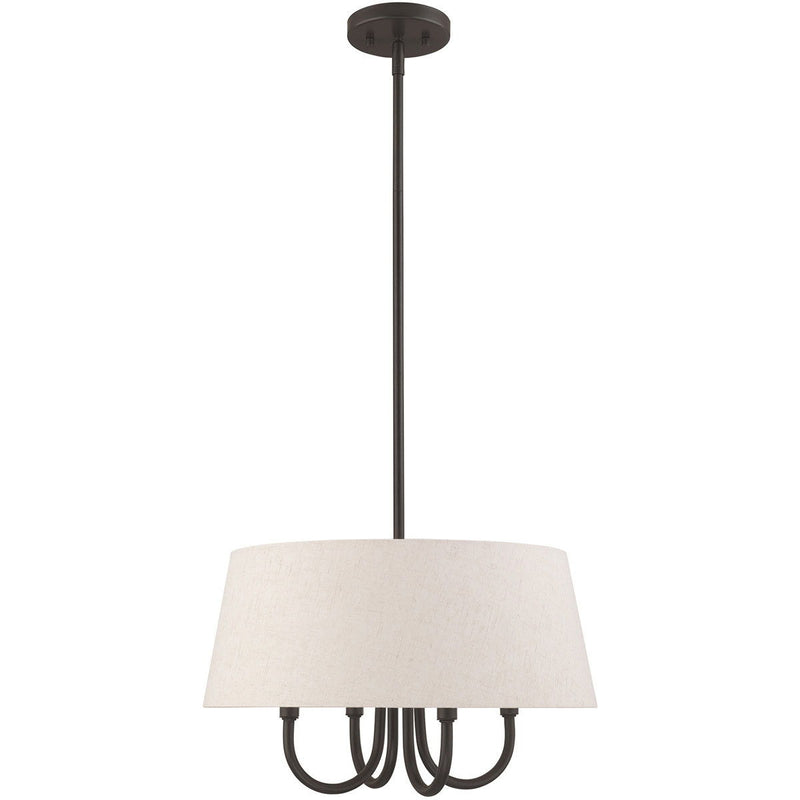 20" Four Light Metal Dimmable Chandelier With Shades - Bronze / Cream
