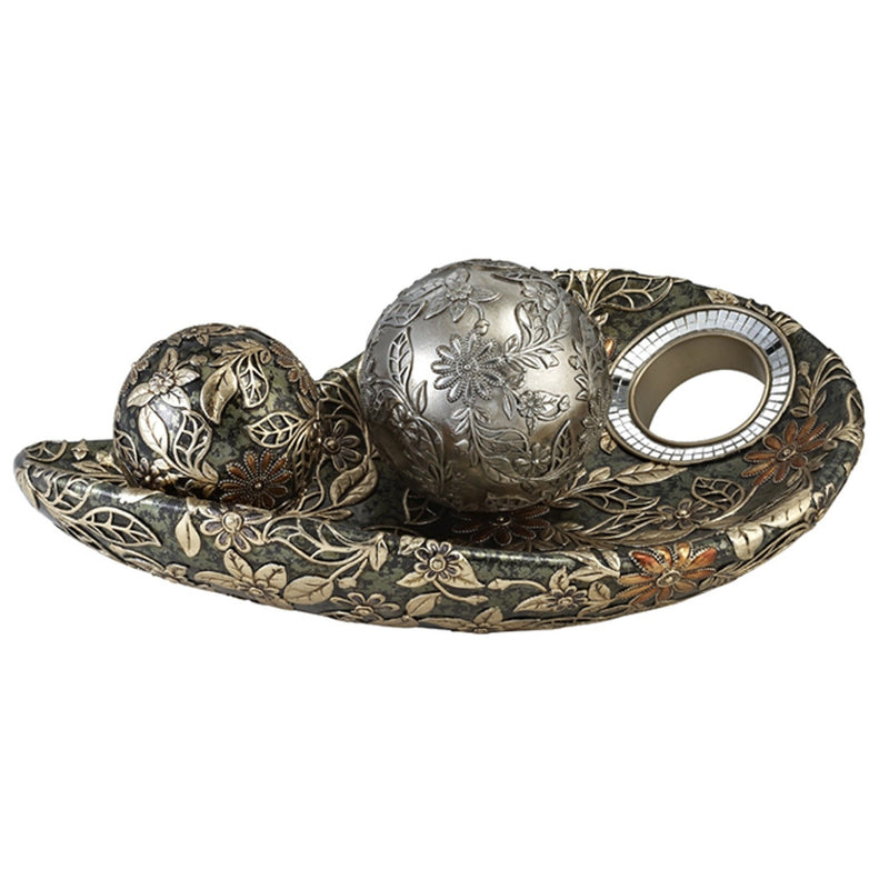 Poly Decorative Bowl With Orbs - Green / Silver