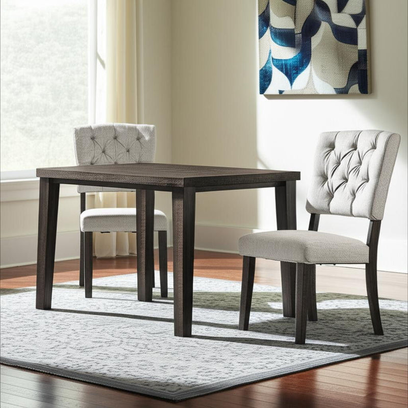 Tufted Upholstered Linen And Solid Wood Open Back Dining Side Chairs (Set of 2) - Gray