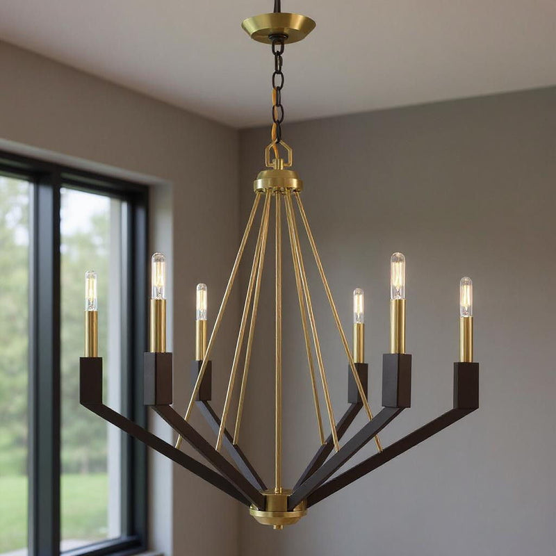 27" Six Light Dimmable Chandelier With Shades - Bronze