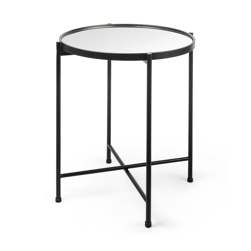 Mirrored Glass Iron Round End Table - Silver / Black