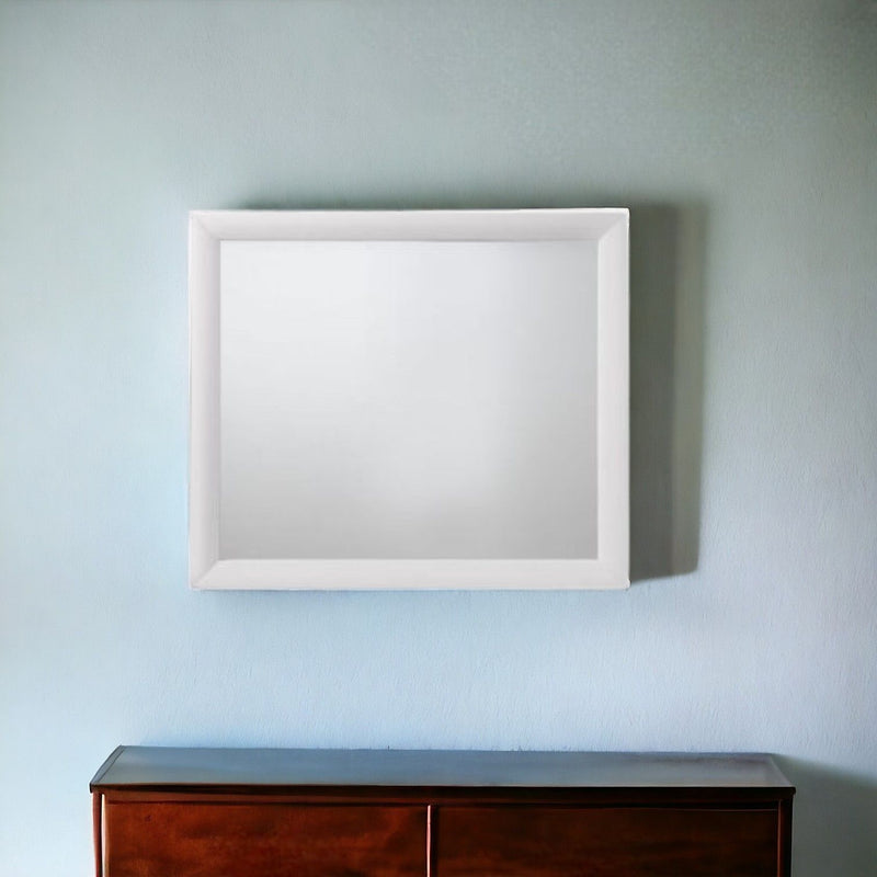 35" Square Framed Mounted Dresser Mirror - White