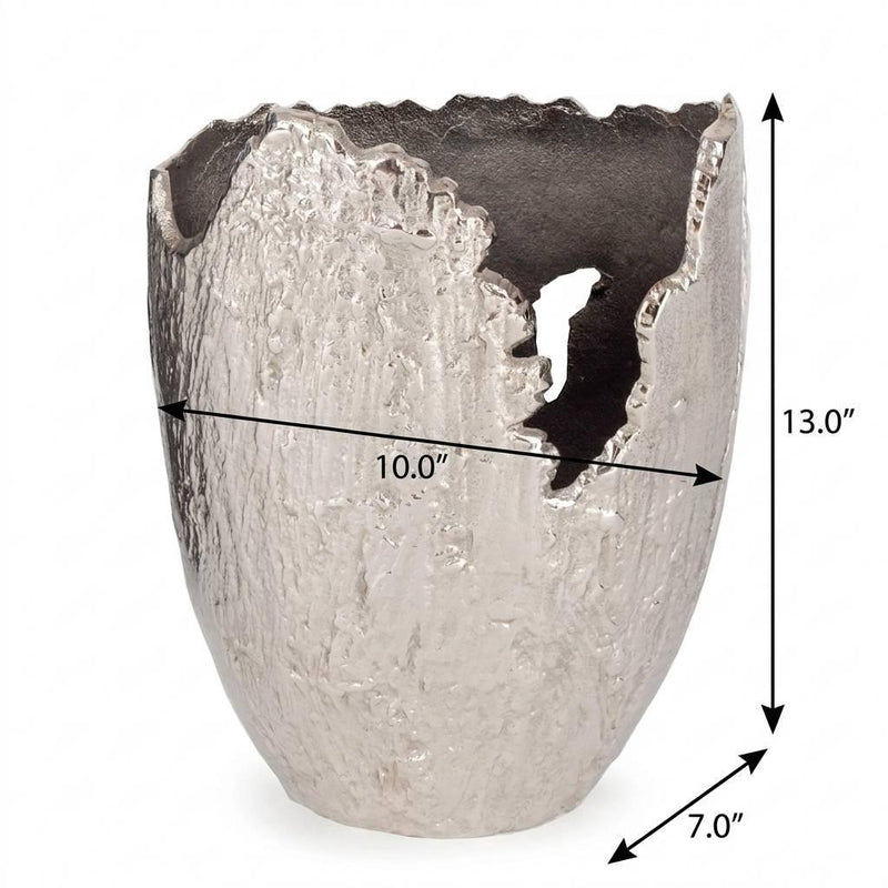 Hammered Aluminum Oval Table Vase - Silver And Slate Gray