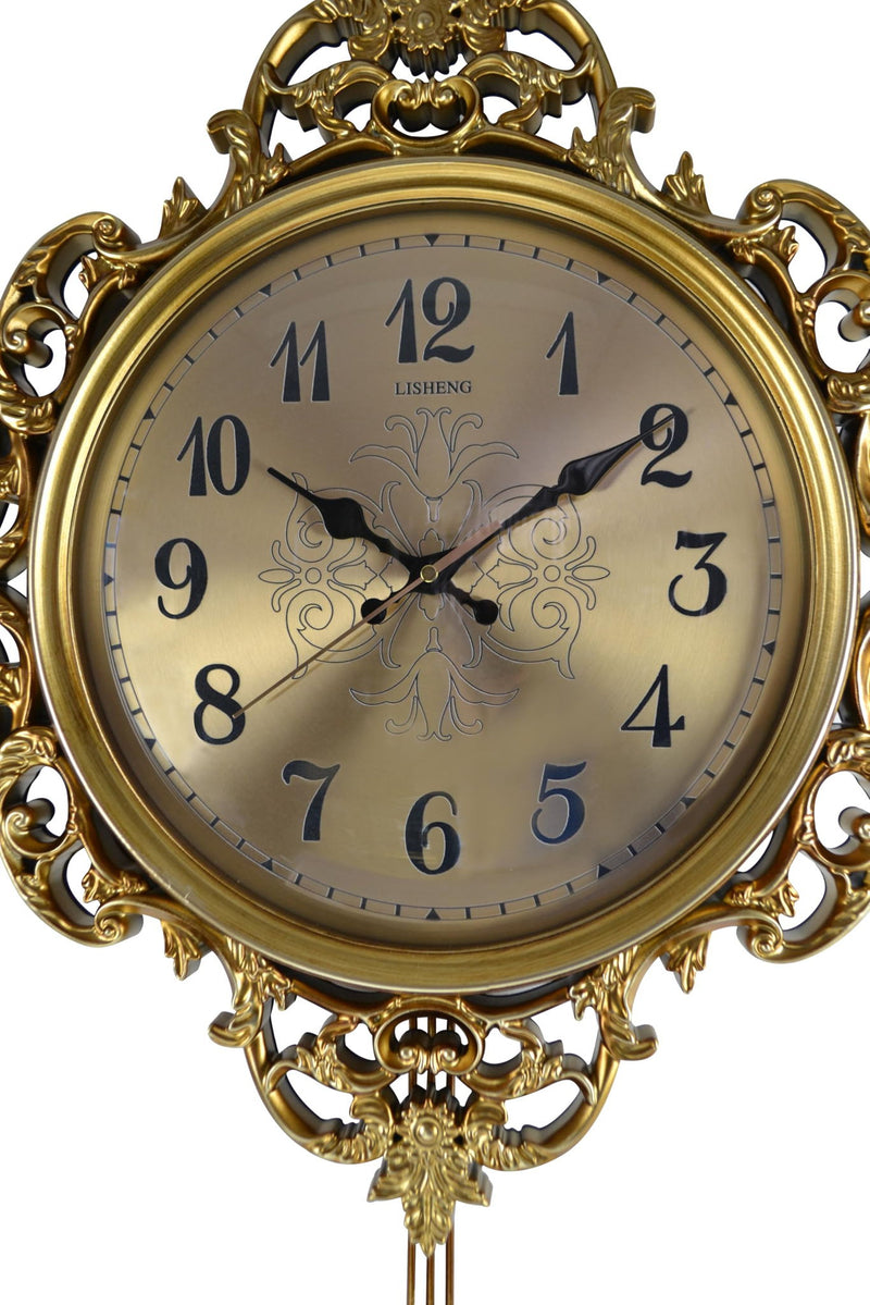 Silent Pendulum Ornate Round Wall Clock (626564) - Gold / Black
