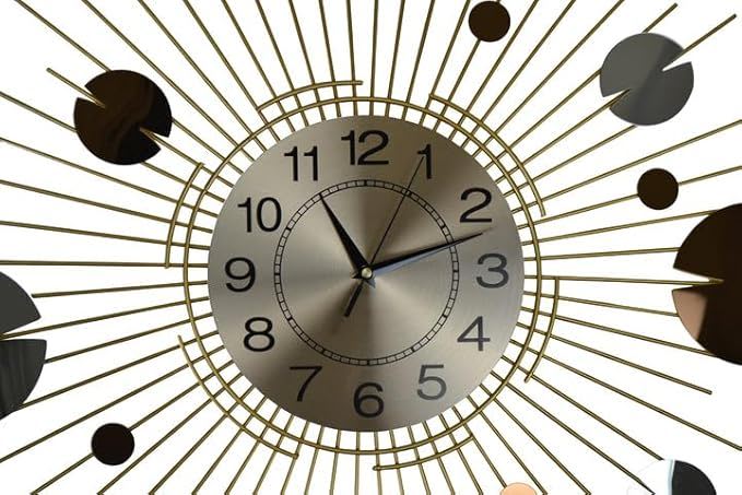Silent Analog Sunburst Wall Clock - Gold / Copper / Silver
