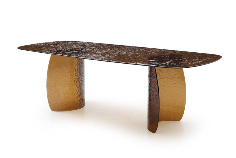 Glass Double Pedestal Base Dining Table - Bronze