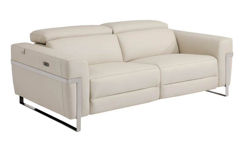 Italian Leather USB Sofa - Beige / Silver