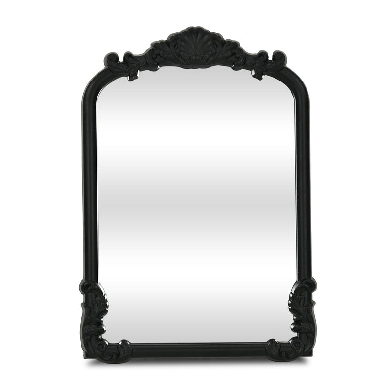 Solid Wood Scalloped Framed Makeup Shaving Tabletop Mirror - Black