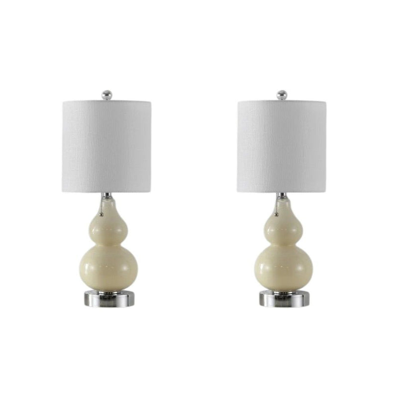 Gourd Table Lamps With Drum Shades (Set of 2) - Cream