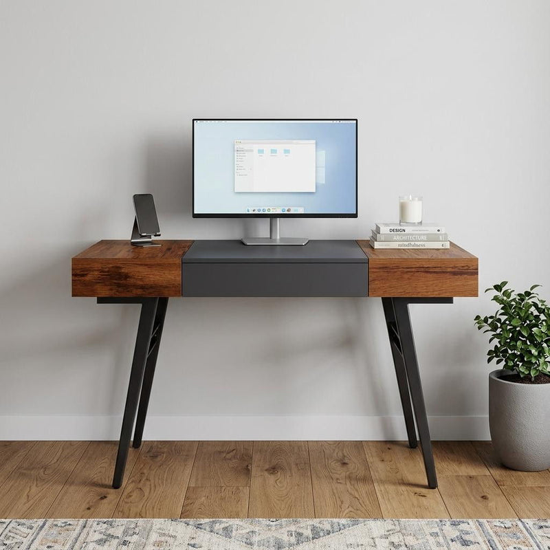 H-Shape Writing Desk - Gray / Mahogany