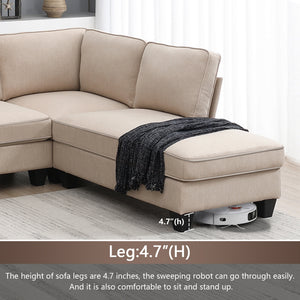 [VIDEO provided] [New] 104.3*78.7" Modern L-shaped Sectional Sofa,7-seat Linen Fabric Couch Set with Chaise Lounge and Convertible Ottoman for Living Room,Apartment,Office,3 Colors