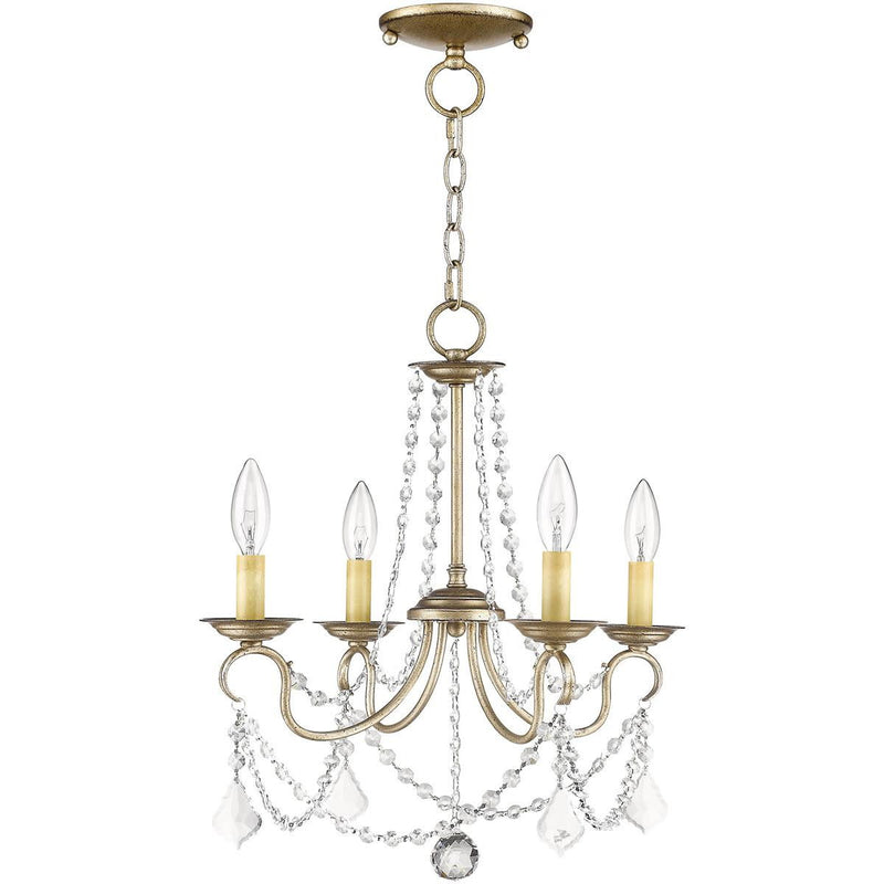 Four Light Metal Dimmable Chandelier With Shades - Silver
