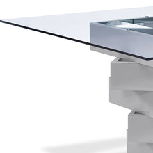 Load image into Gallery viewer, 59" Square Glass And Solid Wood Pedestal Base Dining Table - Gray
