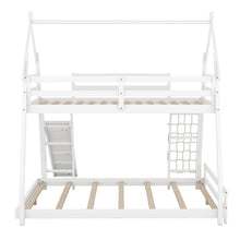 Load image into Gallery viewer, Twin over Queen House Bunk Bed with Climbing Nets and Climbing Ramp, White
