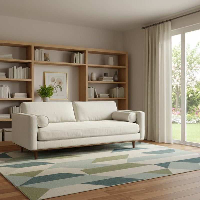 89" Fabric Sofa With Brown Legs - Cream
