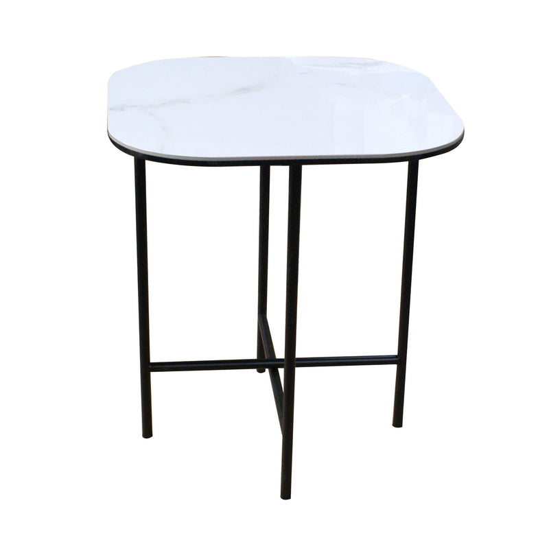 22" Ceramic And Metal Square End Table - White And Black