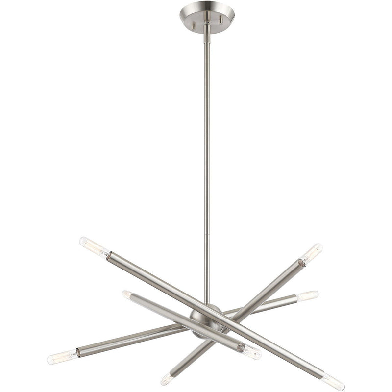 23" Eight Light Dimmable Chandelier With Shades - Nickel