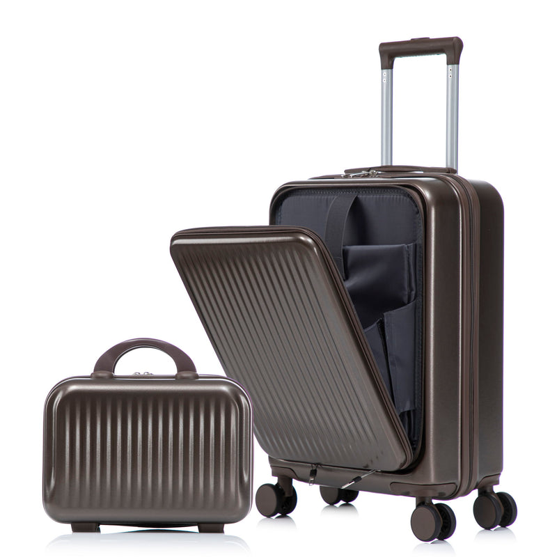 Luggage Set With Cosmetic Case, Combination Lock, Front Opening Design