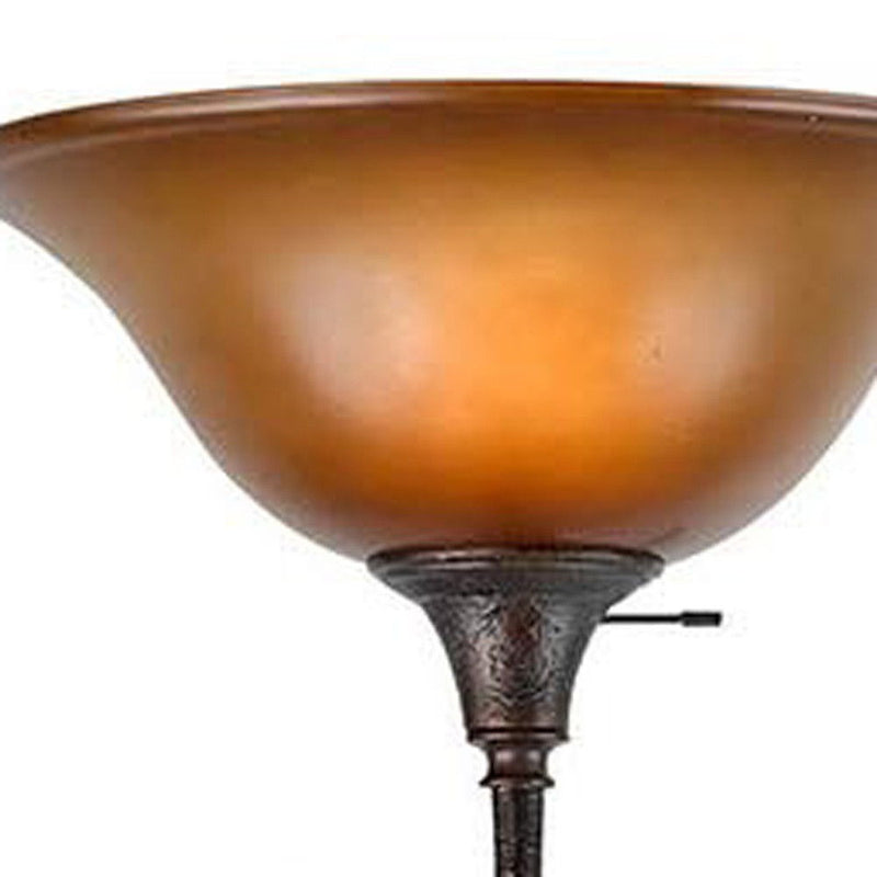 Torchiere Floor Lamp With Brown Frosted Glass Dome Shade - Amber Rust